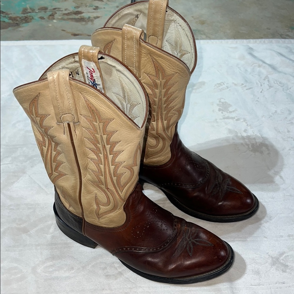 Tony Lama Size‎ 8.5 Buckaroo Cowboy Boots Round Toe Sunset Renegade Leather